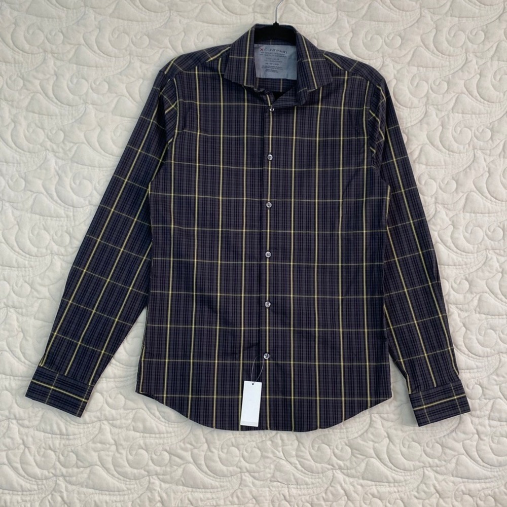 Calvin Klein Extreme Slim Fit Plaid Dress Shirt Mens 14.5 Temperature Regulation